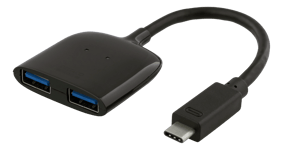 DELTACO minikokoinen USB-C-hubi, 2x USB-A 3.1, 5Gbps, 0,9A, must