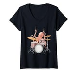 Womens Snare Drum Drumming Music Instrument Octopus Drummer V-Neck T-Shirt