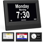 7"" Pouce Lcd Horloge Numérique Calendrier, Auto Dimming Avec Date Jour Et Heure Horloge Non-Abrégée 10 Langues Hd Display Rappel Pour Vision Altérée Alzheimer Les Personnes Âgées