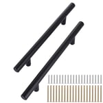 ASelected Lot de 10 poignées de porte de placard de cuisine en acier inoxydable avec vis pour armoire, commode, porte, portail, armoires et tiroirs Noir Diamètre 12 mm