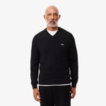 Lacoste Pull coton uni col V Taille M Noir