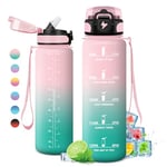 Gourde 1L, Gourde Sport, Gourde avec Paille Réutilisable Réutilisable, Bouteille d'eau avec Marqueur de Temps, Water Bottle pour Adulte, l'école, Cyclisme, Voyage, Camping, Fitness, Yoga, Bureau