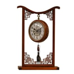 Horloge de cheminée Cadran Double Face Rotation 360 ° Cadran d'horloge en métal Iron Pear Retro Mute Mantle Clock Horloges de Bureau à Piles, décoration Domestique (Couleur: Marron)