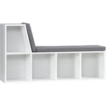 Bibliothèque banc 2 en 1 design contemporain 5 casiers 2 coussins fournis 108L x 30l x 60H cm blanc gris chiné