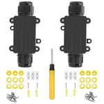 2 Pièces Boite Etanche Electrique Exterieur IP68, 2 Voies Boite de Jonction Etanche,Boîtier de Raccordement Connecteur de Câble Boite de Derivation pour Câble Ø 4 mm à 15mm,Noir