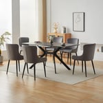 7 Piece Industrial Style Dining Set Extending Table and 6 Chairs Marble Effect