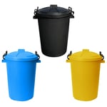 3 x 50L Bin with Clip Lock Lid Animal Feed Waste Storage [Sky Blue+Yellow+Black]