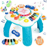 Jouet Bebe 1 an - Table d'activité Bébé Jouet Educatif Enfant 1 2 3 Ans Fille Garcon Instrument de Musique Bébé avec Lumières et Musique Piano Enfant Tambour Bebe Cadeau Bebe Enfant Garcon 1 2 3 Ans