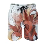 kikomia Men's Swimming Trunks Watercolour Japanese Nine Tails Fox Kitsune Print Trendy Men's Shorts with Pockets White S