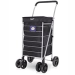 Hoppa 75.6L Lightweight Foldable Shopping Trolley on Wheels – Hard-Wearing Trolley Cart for Storage – Sturdy Push/Pull 6-Wheel Trolley for Shopping and Easy Maneuverability - (Black)