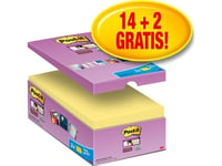 Post-It Super Sticky Klisterlappar (655-P16sscy-Eu), 127X76mm 16X90 Kort, Gul, 2 Ark Gratis