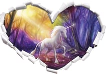 KAIASH 3d Wall Sticker Horse in the fairytale forest art colored pencil effect heart shape in 3D look wall or door sticker wall sticker wall sticker wall decoration 92x64cm