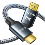 Câble HDMI 2.1 8K 2.5M,48Gbps Câble HDMI Tressé en Nylon Haute Vitesse,Prend en Charge 8K@60HZ,4K@120Hz,Compatible avec PS5/4 TV Switch Monitor Blu-ray Soundbar