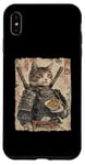 Coque pour iPhone XS Max Samurai Cat Loves Ramen Anime Drôle Anime Art Japonais Samouraï