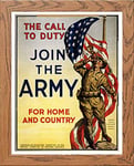 Lumartos, Vintage Poster The Call To Duty Join The Army For Home Contemporary Home Decor Wall Art Print, Wood Frame, A3 Size