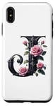 Coque pour iPhone XS Max Black Letter J Floral Monogram Initial J Rose Pink Flower