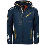 Geographical Norway ROYAUTE MEN - Veste Softshell Homme Impermeable - Manteau À Capuche Outdoor - Blouson Coupe Vent Tactique Resistant Hiver - Activites En Exterieur (Marine/Orange 3XL)