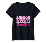 Womens My Last First Day Senior 2025 Back To School Class Of 2025 V-Neck T-Shirt