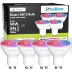 sailsco Ampoule Connectée Matter, Ampoule LED GU10 WiFi Intelligente Compatible avec Alexa et Smart Life, Multicolore RGB & 2700K-6500K,Dimmable,4.5W équivalent 50W,345LM,Commande Vocale,Lot de 4