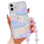 HZLFCZL Compatible avec Coque iPhone 11 avec Chaine Aesthetic Mignon Motif animé Nuage Fleur Ours Lapin Cute Clear Femmes Filles Kawaii Soft TPU Transparent Case for iPhone 11-Violet