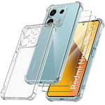 FLLAO Coque Antichoc Compatible avec Xiaomi Redmi Note 13 5G et 2 Pièces Protection Écran en Verre Trempé, Étui de Silicone Mince Souple TPU Bumper Coins Renforcés Housse, Transparent