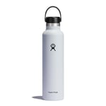 HYDRO FLASK - Gourde Isotherme 709 ml (24 oz) - Bouteille Inox à Isolation Sous Vide - Bouchon Antifuite et Revêtement par Poudre - Sans BPA - Ouverture Standard - Blanc