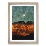 Big Box Art Moon Over The Mountains in Italy Painting Framed Wall Art Picture Print Ready to Hang, Oak A2 (62 x 45 cm)