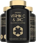 Vitamin C and Zinc 1000mg - 120 Capsules - High Strength Tablets + Iron & Coppe