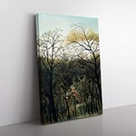 Big Box Art Rendezvous in The Forest by Henri Rousseau Canvas Wall Art Print Ready to Hang Picture, 76 x 50 cm (30 x 20 Inch), White, Green, Black