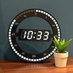 Debuns - Horloge de table numérique led silencieuse - Horloge murale électronique noire - Horloge de bureau ronde - Pour chambre à coucher, salon et