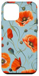 Coque pour iPhone 12 mini Motif coquelicot orange sur fond bleu clair