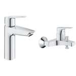 GROHE QUICKFIX Start Robinet de salle de bains lavabo, installation facile, mousseur économie d'eau & Mitigeur monocommande Bain Douche Start Flow, robinet à montage mural, raccord fileté