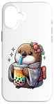 iPhone 16 Plus Kiwi Bird Drinking Bubble Tea Japanese Kimono Case