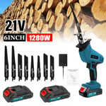 6'' 1280W Mini Cordless Chainsaw Electric One-Hand Saw Wood Cutter 2 Batterie UK