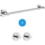 Grohe - Essentials Lot de 2 patères murales fixation invisible + Barre porte-serviettes métal (40364001 + 40688001)