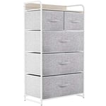 YITAHOME Commode pour Chambre à Coucher, Commode à 5 Tiroirs en Tissu Meuble de Rangement avec Dessus en Bois et Grand Espace de Rangement Chambre à Coucher, Salon, Chambre d'enfant, Gris Clair