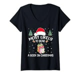 Womens Most Likely To Read A Book On Christmas Love Reading Books V-Neck T-Shirt