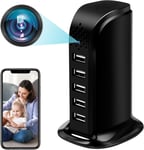 Caméra Cachée WiFi 5 Ports Chargeur USB Caméra Espion WiFi HD 1080P, 2.4/5G Mini Caméra Cachée Espion WiFi avec Détection de Mouvement pour la Maison et Le Bureau Vue à Distance.[G1437]