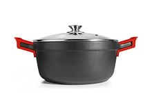 IBILI Excellent Titanio Cast Aluminium Casserole, Glass Lid and Silicone Grips, 20 cm, Non-Stick, Suitable for Induction Hobs