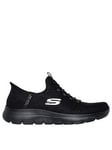 Skechers Vegan Duraleather Bungee Slip-Ins W/ Air-Cooled Mf - Black, Black, Size 3, Women