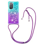 Motorola Moto Edge 30 Pro Case Glitter Bling Sparkle Soft TPU puskurin suojakansi kaulanauhalla - sininen ja violetti