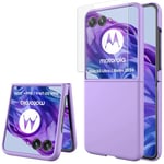 Miimall Case for Motorola Razr 50 Ultra Screen Protector case, [Built-in Tempered Glass Film] Hard PC Slim Fit Shockproof Frosted Skin-Friendly Bumper Protective Case for Moto Razr 50 Ultra, Purple