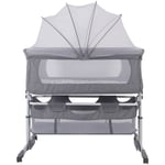 Aqrau - 2 en 1 Lit bébé, Berceau Cododo pour Bébé, Lit bebe avec matelas de la naissance, Baldaquin suspendu avec moustiquaire, 4 Roues, Hauteur