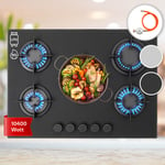 Gas Hob 70 cm 5 Burner Glass Ceramic Double Gas Cooker Hob Black Gas Burner Hob