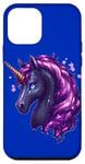 Coque pour iPhone 12 mini Majestic Purple Pixel Art Licorne pour enfants, filles et garçons