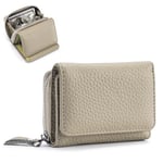 ZhaoCo Petit Portefeuille Femme avec Poche à Fermeture éclair en Cuir Véritable Porte-Monnaie Porte-Carte de Crédit Blocage RFID pour Dames Fille - Gris