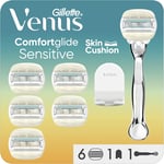 Gillette Venus Comfortglide Sensitive Razor + 6 Razor Blades, Womens Razors, Raz