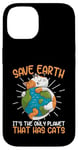 Coque pour iPhone 14 Save Earth Cat Lovers, une planète mignonne qui s'embrasse