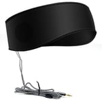 Cyslmuk - Noir Bandeau de sommeil musical avec casque, bandeau de voyage élastique doux filaire de 3,5 mm avec haut-parleur fin, casque de musique de