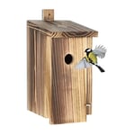 Relaxdays Nichoir d'extérieur pour Oiseaux, D Trou d'envol 35 mm, Porte relevable, moineaux, mésanges, Bois, Nature